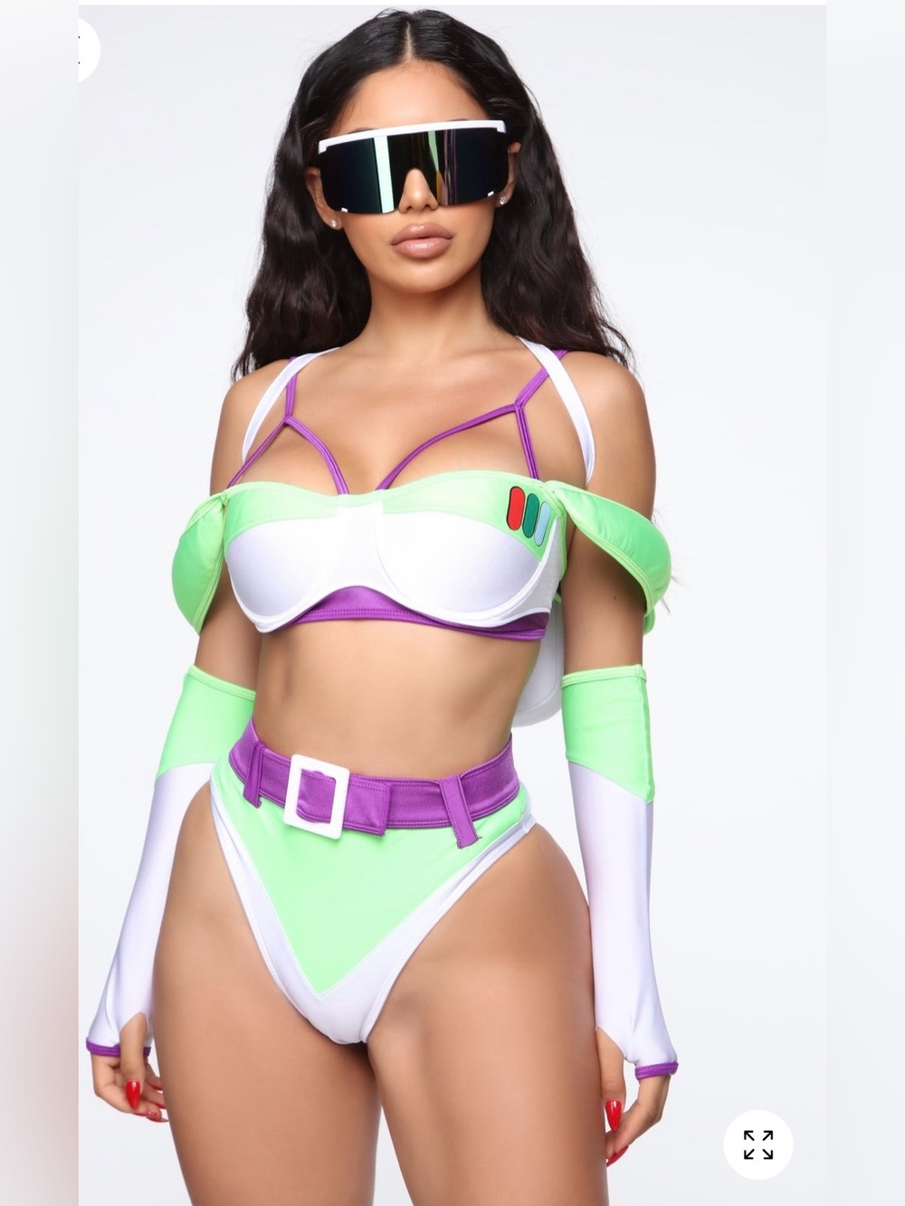 Fashion Nova Green, White & Purple Strappy High-Waist Bikini